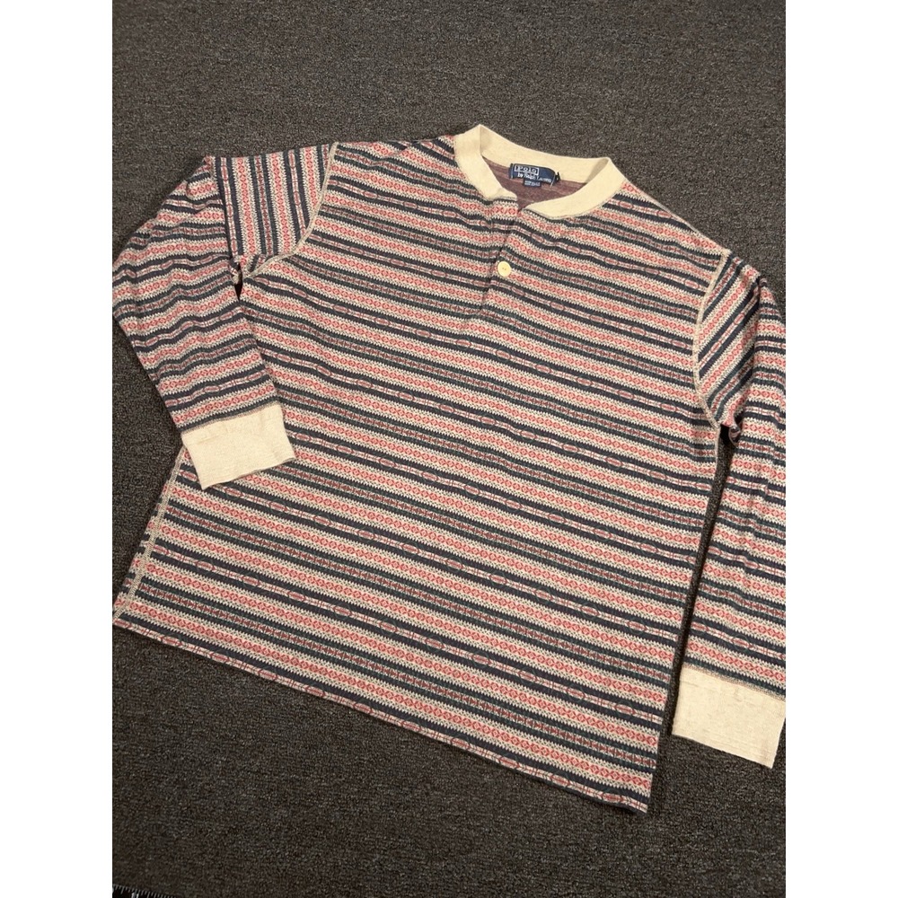 VTG Polo Ralph Lauren Henley Shirt Men Large Aztec Fair Isle AOP Made In USA